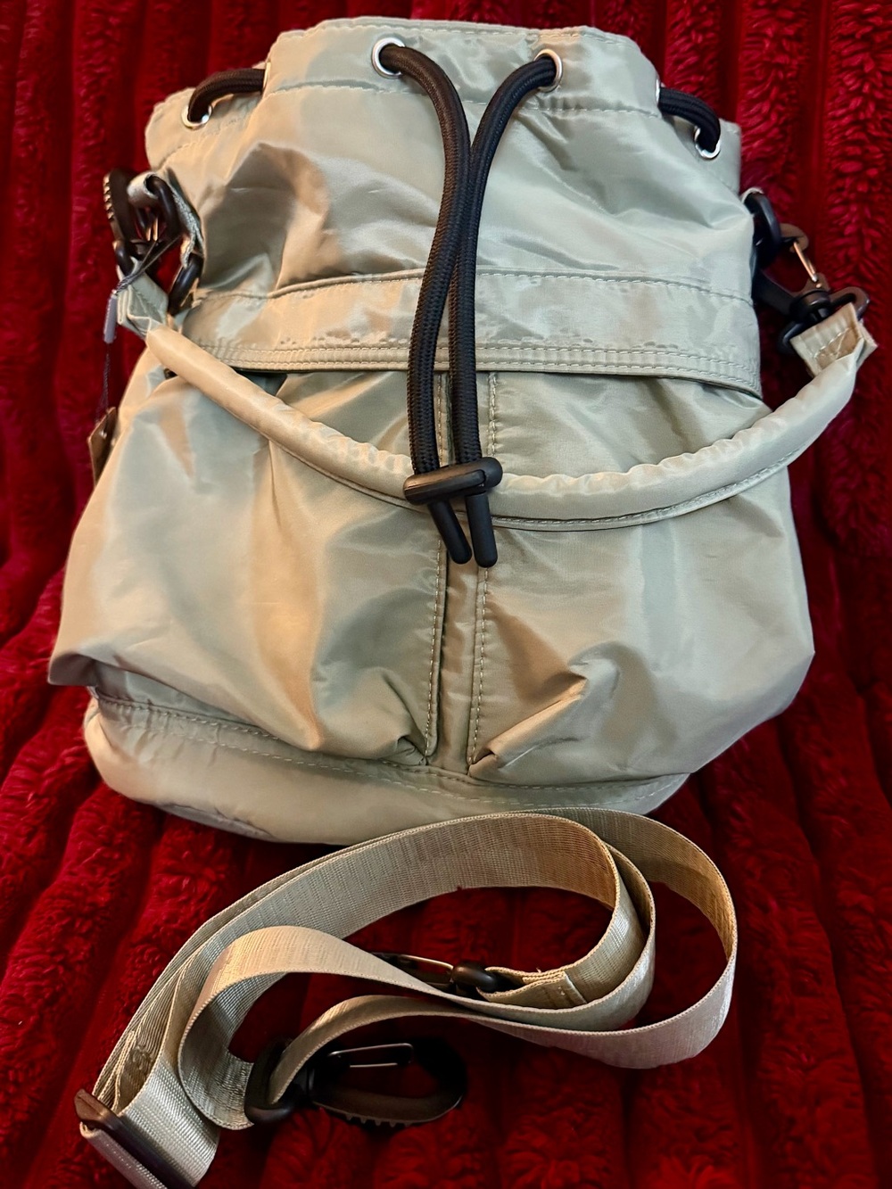 BearPaw Light Green Drawstring Crossbody Bucket Bag